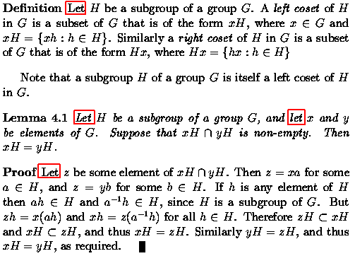 A proof in group theory using lots of "let"s