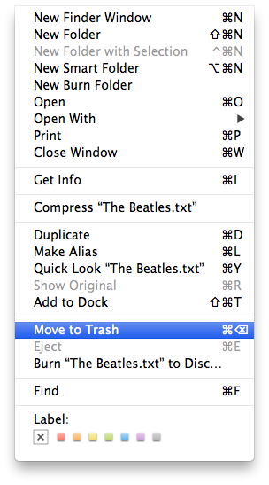 "File" menu of Finder