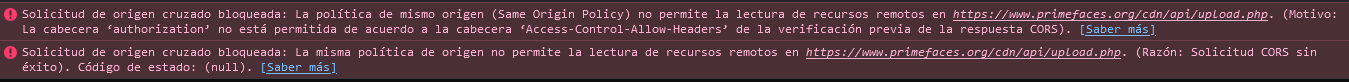 Error de cors de prime ng