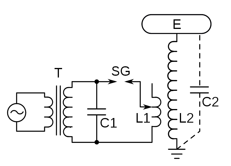 schematic of a spark-gap Tesla coil