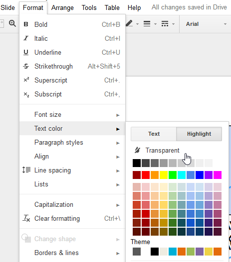 Google Presentation Transparent Text