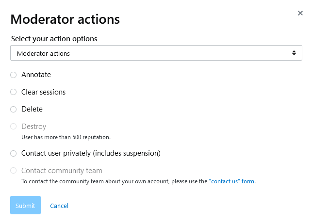 Moderator user actions