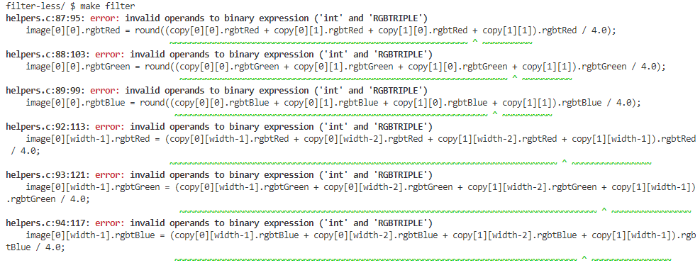 enter image description When I try to compile this code, I get the error msg "Invalid operands to binary expression ('int' and 'RGBTRIPLE')"1