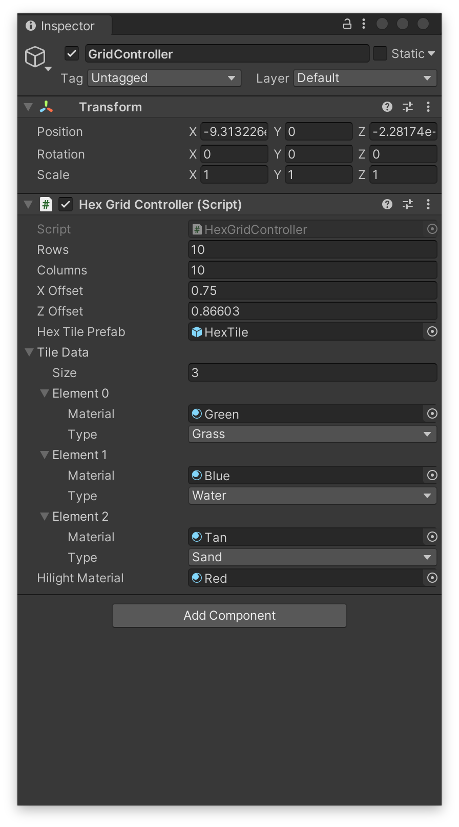 grid controller in inspector