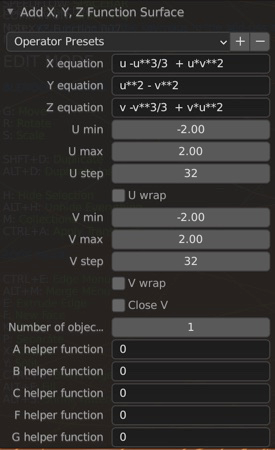 Blender XYZ Function Formulas for Enneper Surface