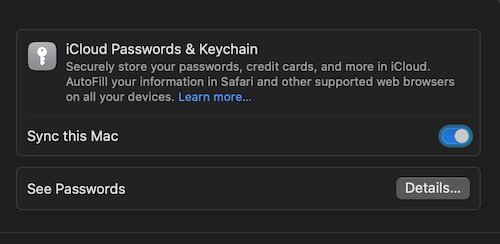 Screenshot of Passwords & Keychain in System Settings