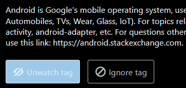 "Unwatch tag" button with white text on a light blue background