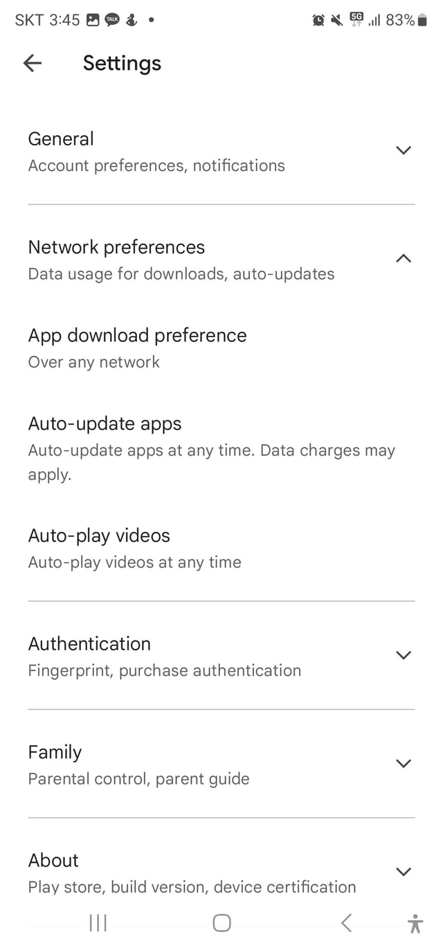 Play store setting