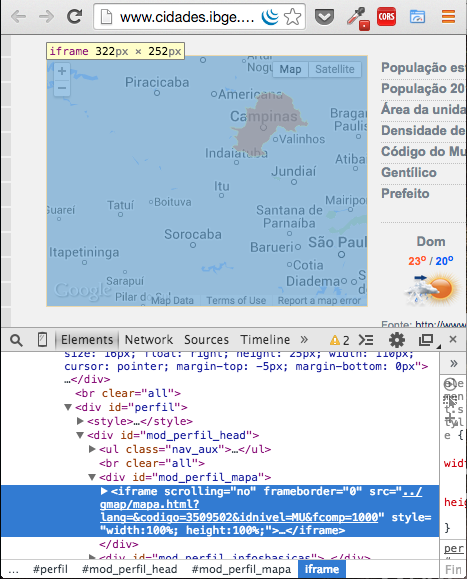 O mapa vem de um iframe!