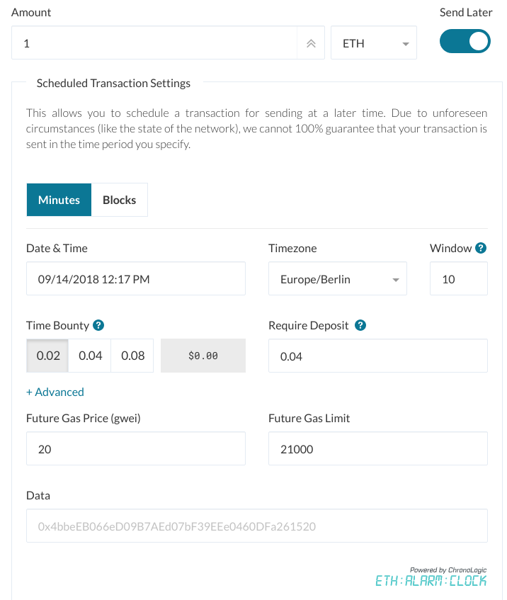 MyCrypto interface for scheduling