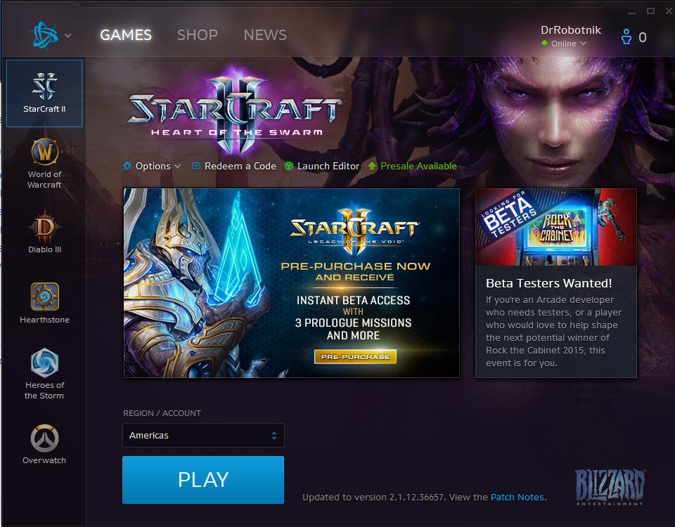 Battle.Net application screen