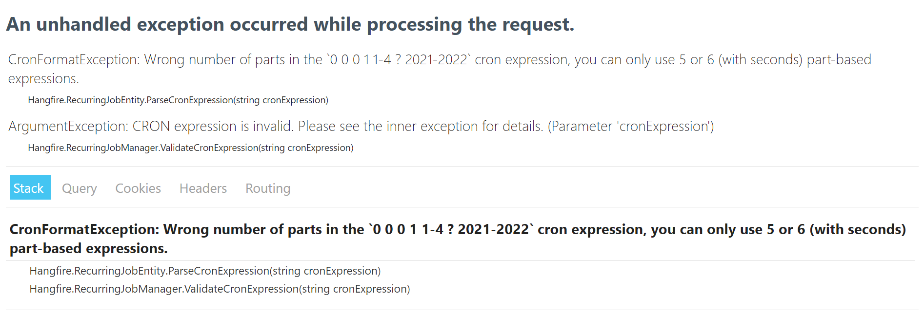 CronFormatException