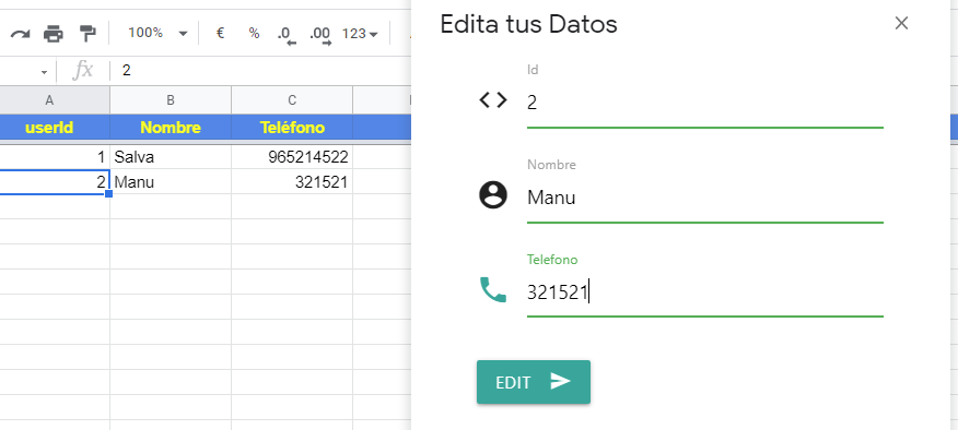 Abrir imagen con los datos de la fila seleccionada (ID: 2