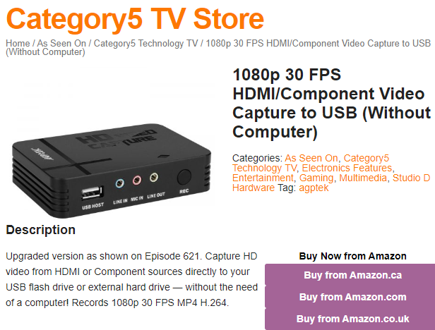 Picture of offline USB HDMI/composite capture device