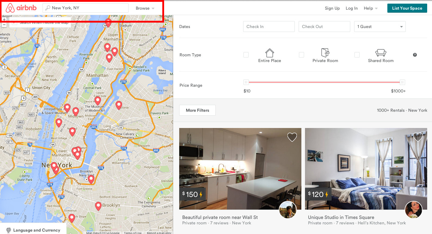 Airbnb navigation bar