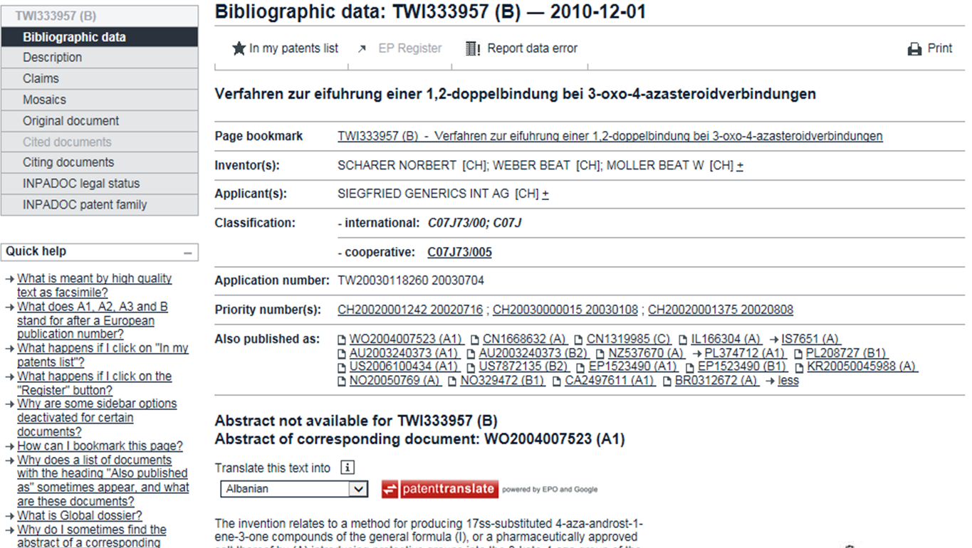 Espacenet result