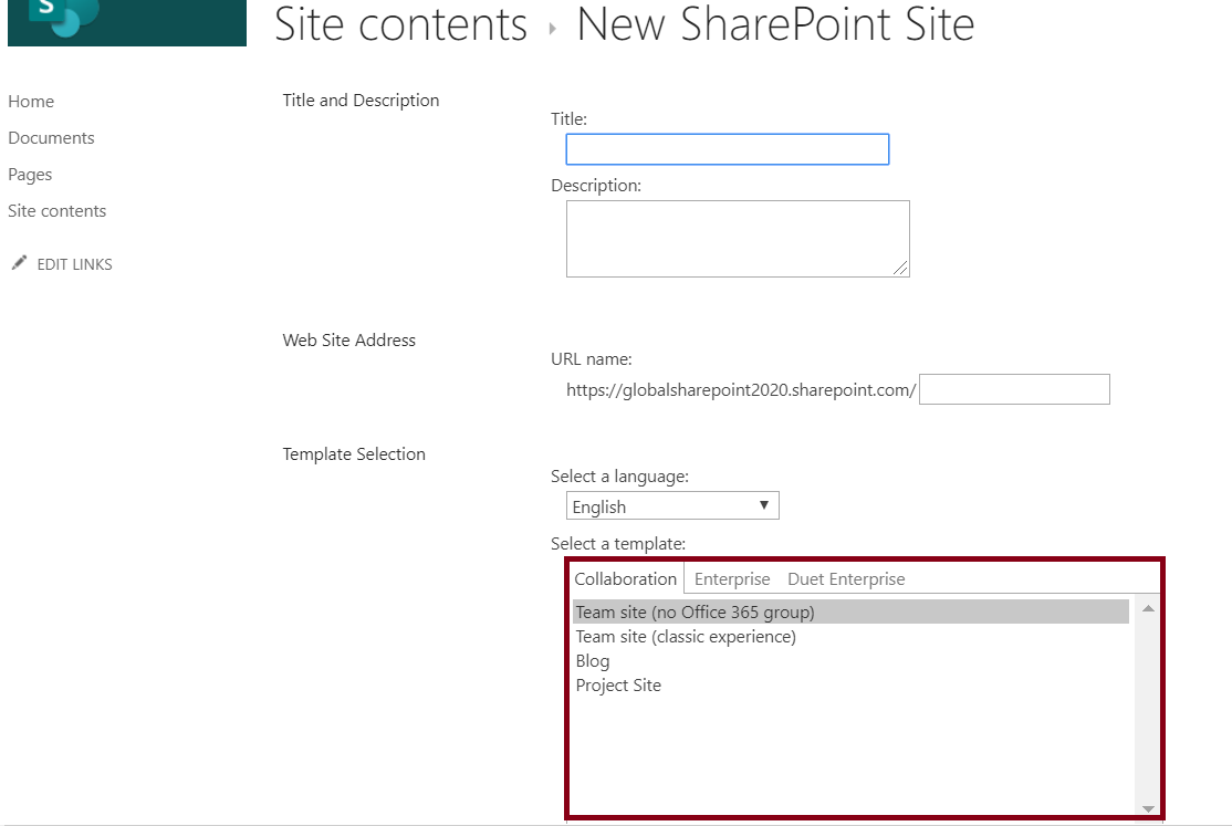 Create subsite in SharePoint