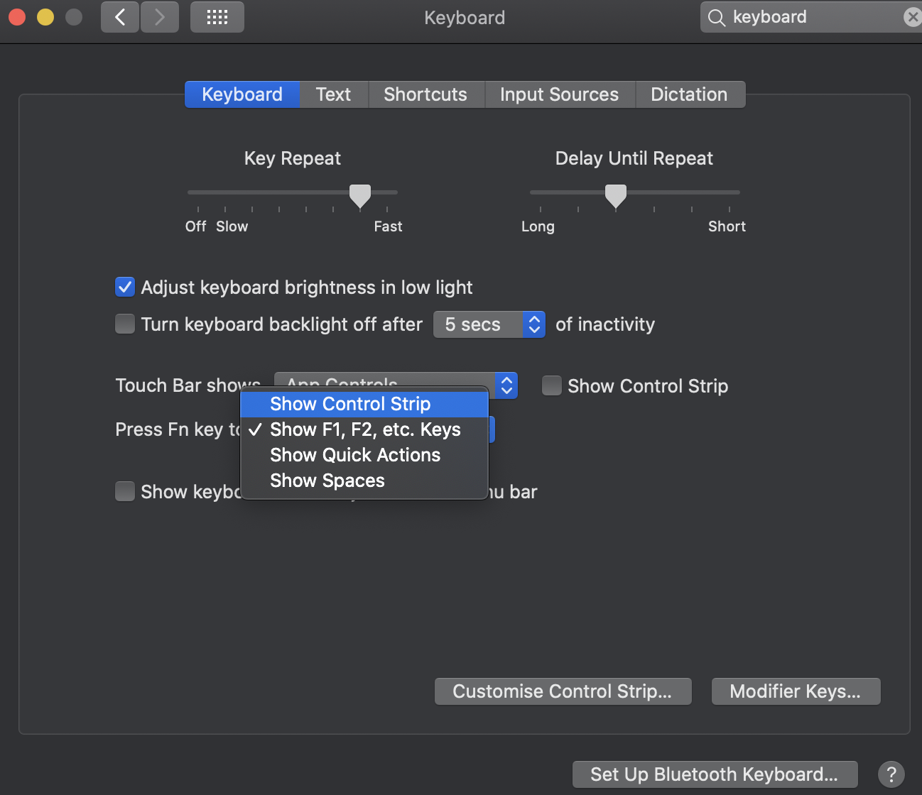 Mac > Keyboard > Keyboard > Press Fn key to