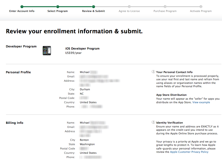 Apple Developer Program Enrollment with old address