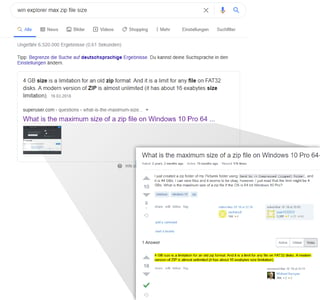 Google search for "win explorer max zip file size" - the Stack Exchange page in the result has highlights