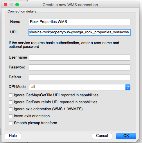 WMS Connection Settings