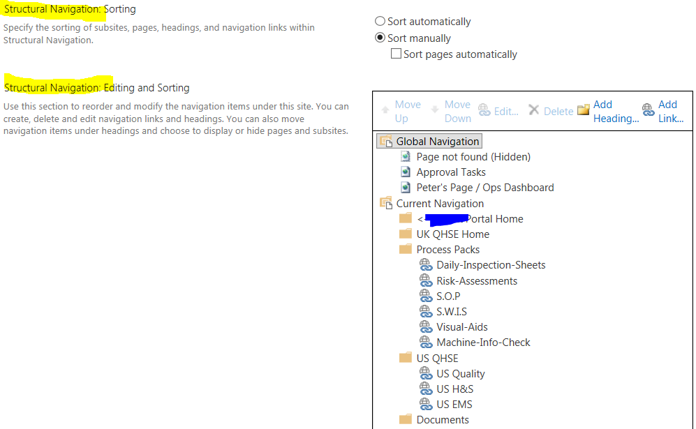 Structural Navigation Settings