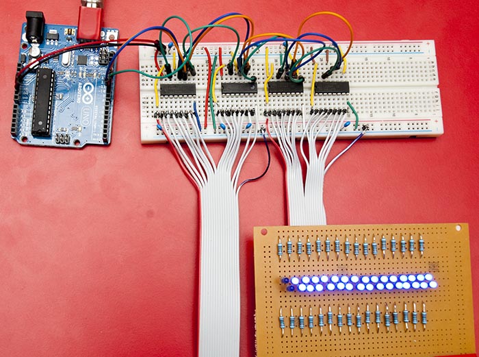 4 x 74HC595 chips and 32 LEDs