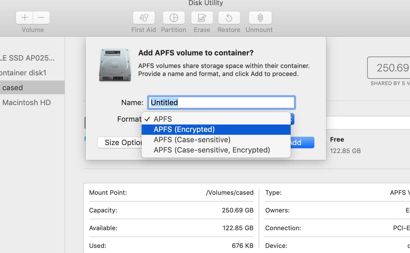 Add APFS volume