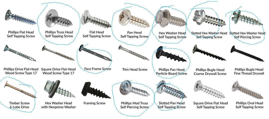 Different kinds of wood screws