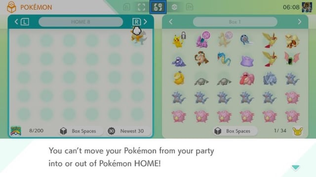 unable to move Pokémon in party