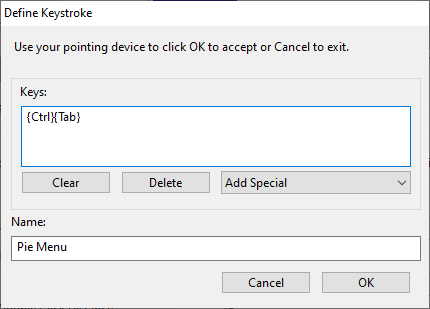 Image of the Dialog where the shortcut can be picked