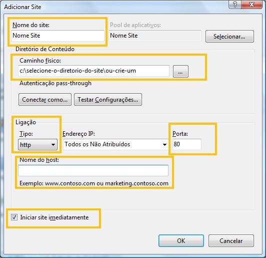 Configuração do site no IIS