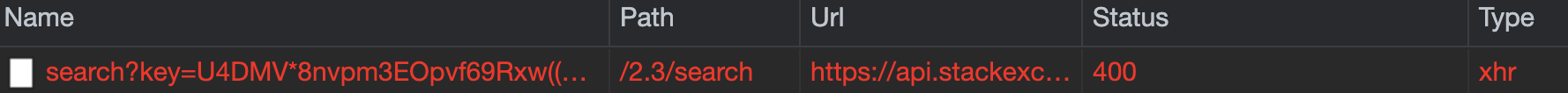 screenshot of network panel showing HTTP status