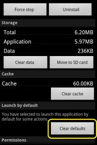 Clear default application