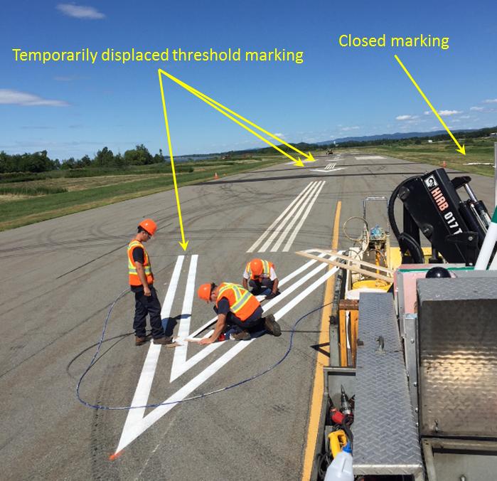 Temporarily displaced threshold and closed markings