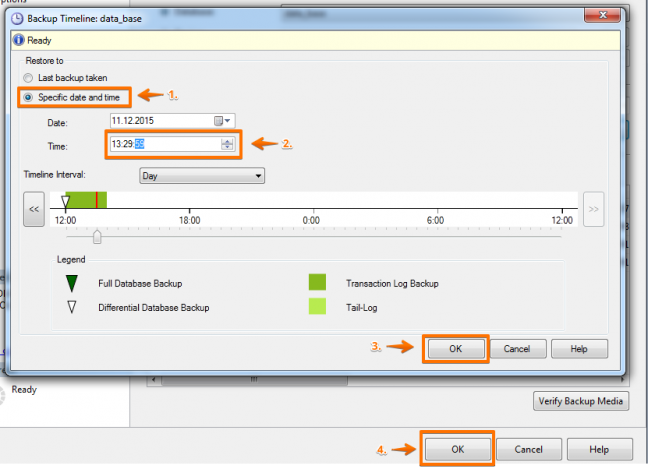 Point in time restoration Screenshot