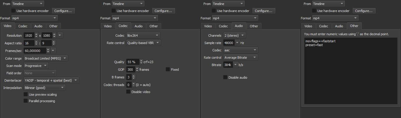 Shotcut export settings