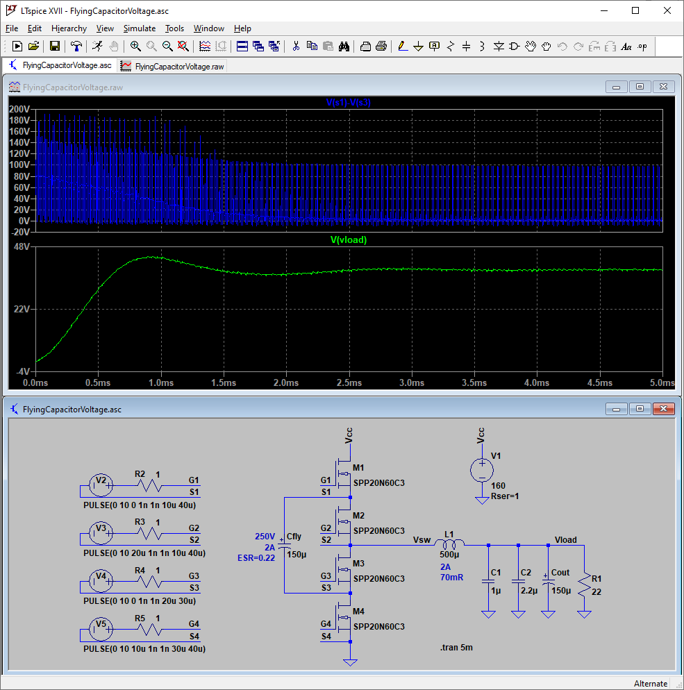 LTspice simulation of a flying-capacitor converter