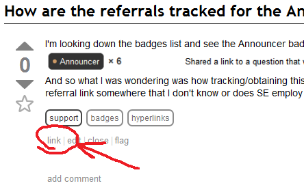 Screenshot of link location; under the question's tags