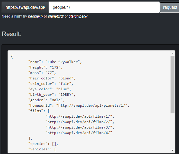 Información del Personaje 1 de la API