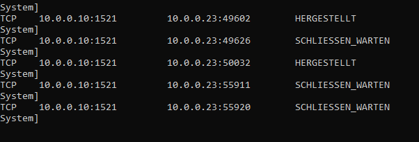  C:> netstat -a -b --> results