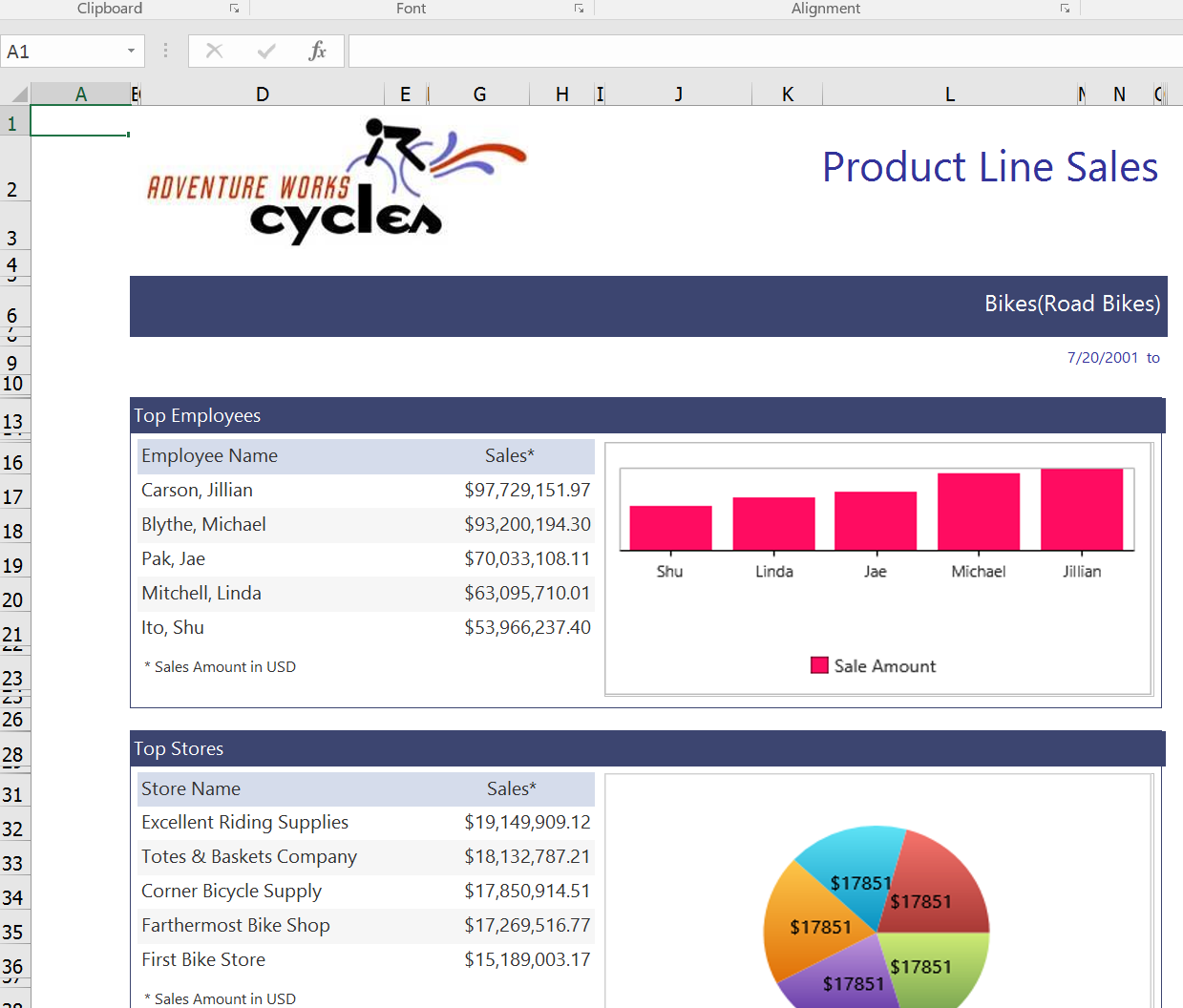 Report exported to Excel