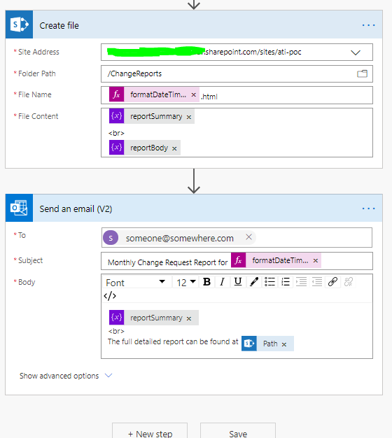 Screenshot of Creating File and Sending email in Flow