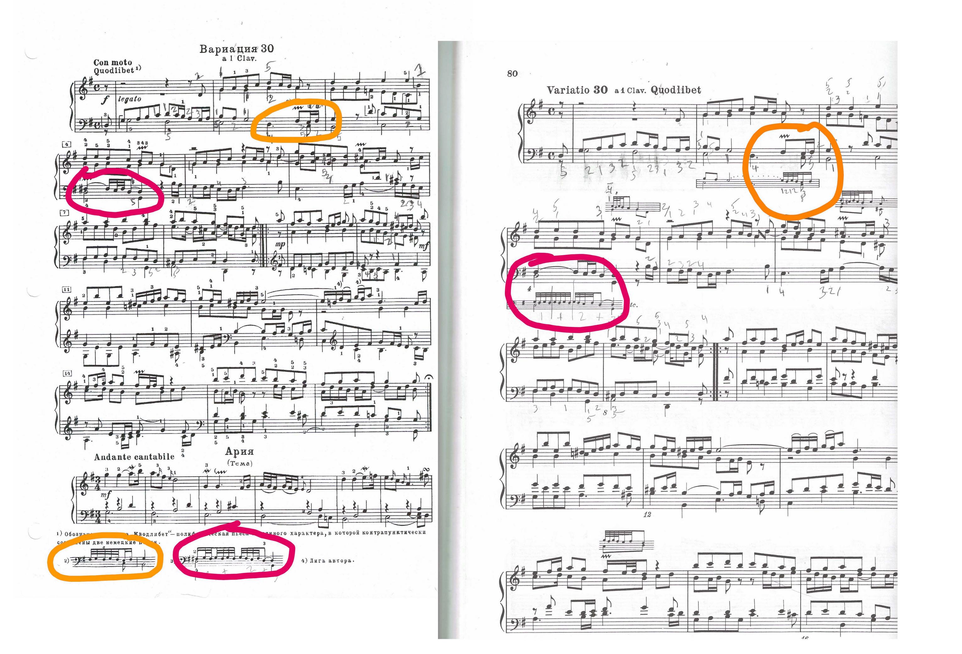 Two editions of Bach's Goldberg Variations "Quodlibet"