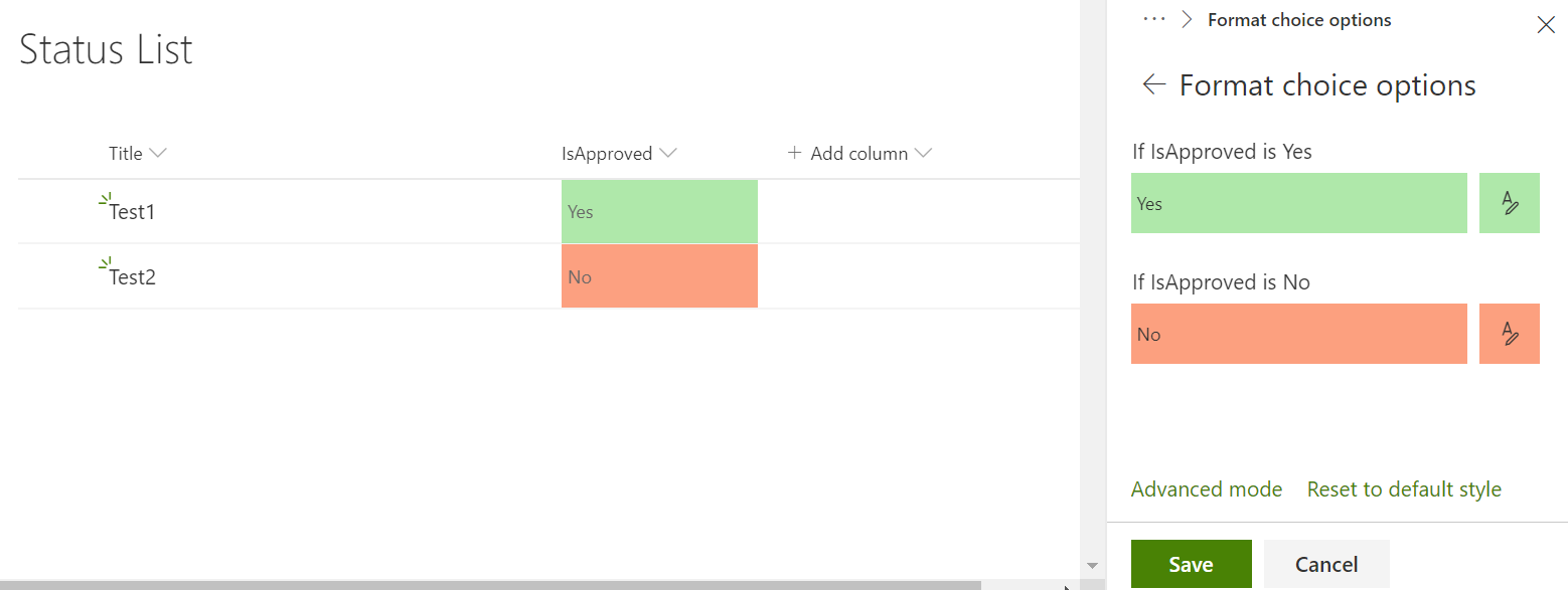 Format column in SharePoint Online