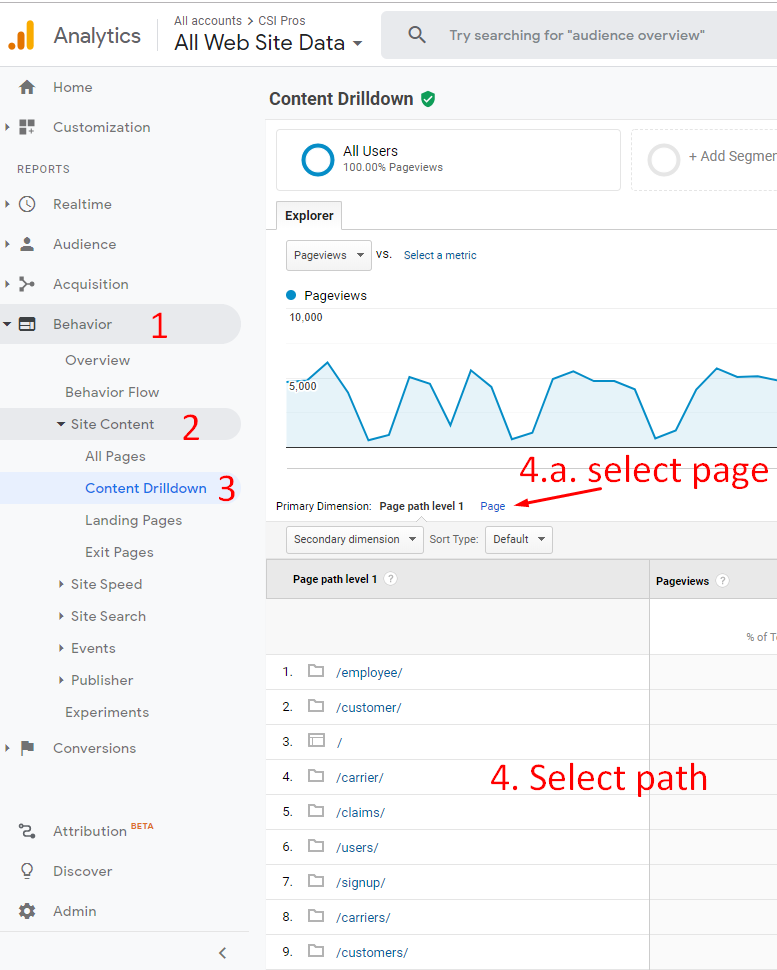 Select page path or page