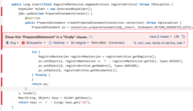 SonarQube issue Evidence