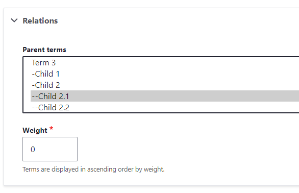 Picture of Parent terms select list