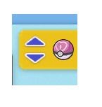 picture of pokemon ball in status menu. ball is pink on top and white on the bottom. the top has a white heart outline and a vertical line in the middle