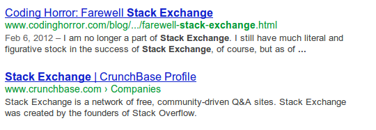 Google SERP for 'stack exchange'